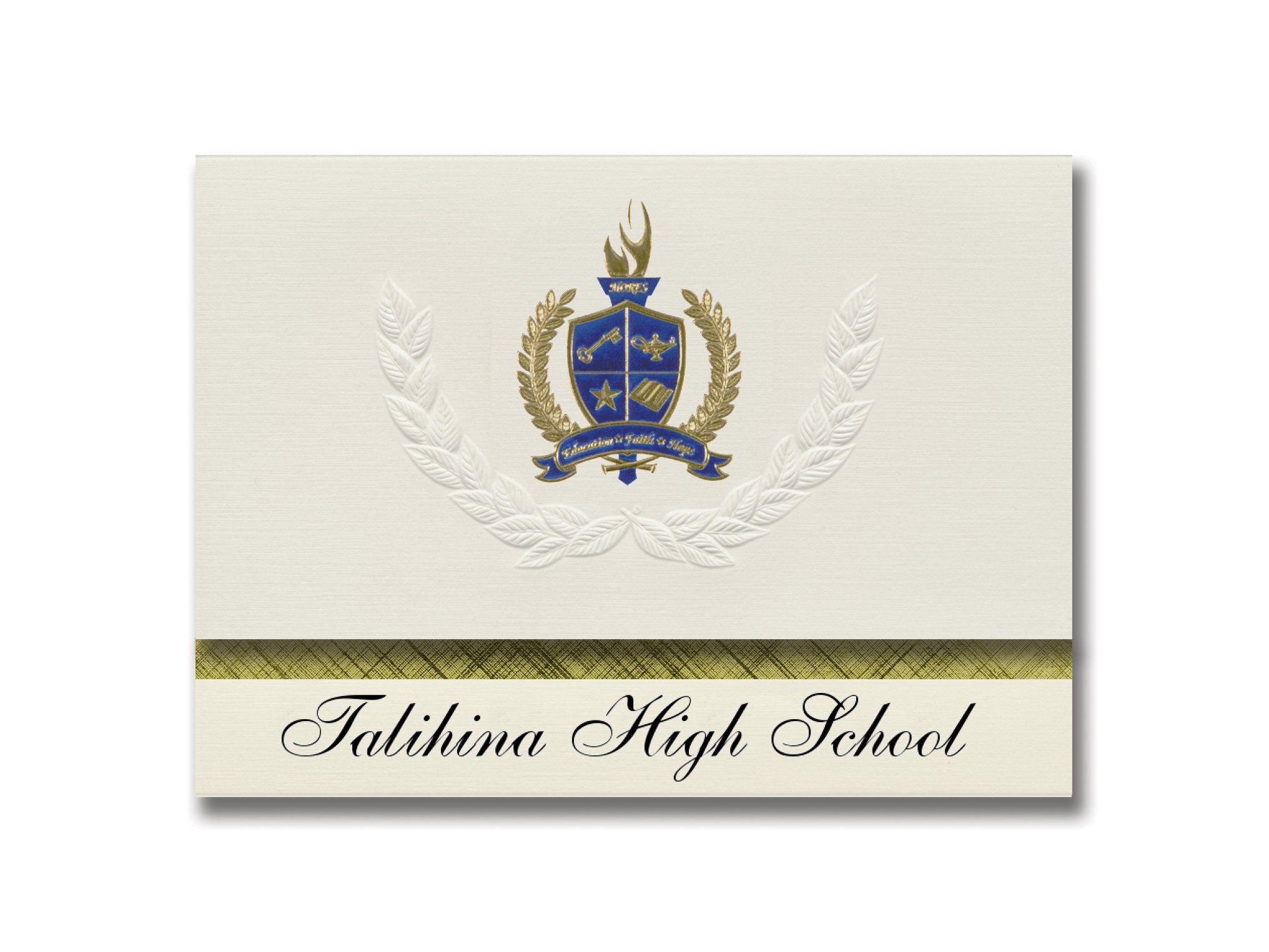 Talihina High School Graduation Announcements - Presidential Style Elite Package of 25 with Gold & Blue Metallic Foil Seal | Formal Graduation Invitations for Oklahoma Students | Perfect for Graduation Ceremonies, Parties & Keepsakes