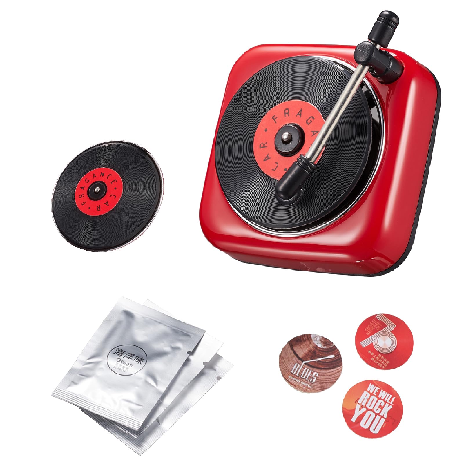Car Air Freshener with Record Player Design - Vent Clip Scent Diffuser for AC Outlet | Perfect for Road Trips, Commuting & Car Interior Refresh (Red)