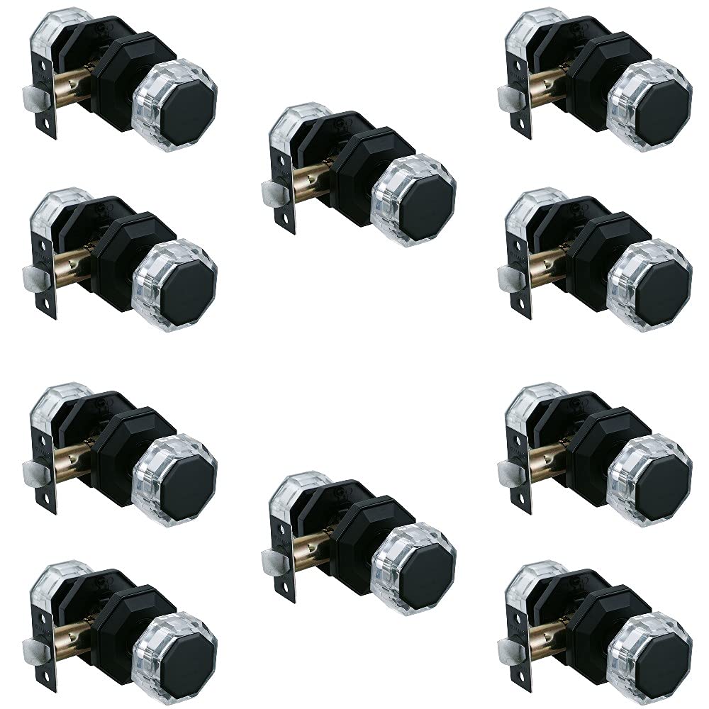 HISAFE 10-Pack Crystal Glass Passage Door Knobs - Matte Black Octagon Keyless Entry Knobs for Closet, Hallway & Interior Doors | Durable & Stylish Home Upgrade for Bedrooms, Bathrooms & Cabinets