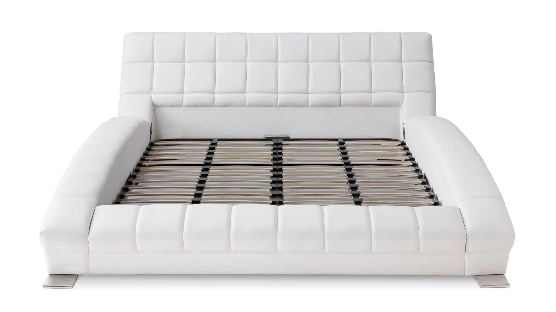 ZURI Adonis White Tufted Leather Platform Bed - Queen Size, Modern Upholstered Bed Frame with Storage, Luxury Bedroom Furniture for Master Bedroom & Guest Room