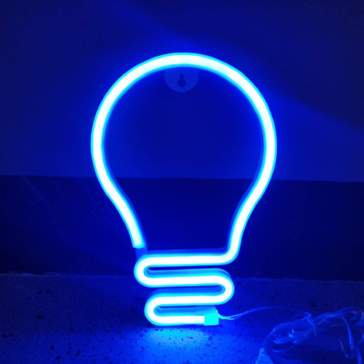 Blue LED Neon Bulb Sign - USB/Battery Operated Hanging Wall Light for Kids Room, Christmas, Birthday & Hanukkah Decor | Perfect for Bedroom, Nursery, Party & Holiday Lighting