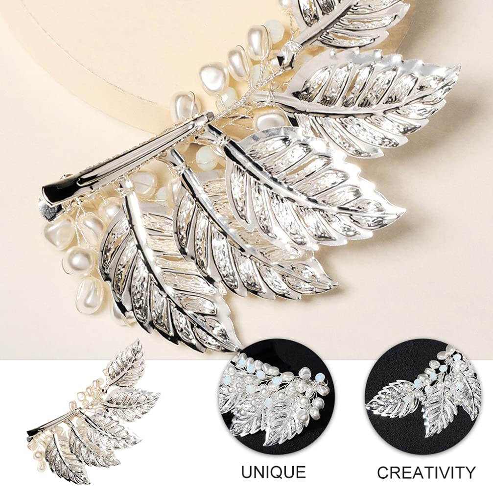 Beaupretty Elegant Metal Leaf Hair Clips with Pearl & Crystal Accents - Vintage Duckbill Hair Barrettes for Women, Brides & Girls - Perfect for Weddings, Prom, Parties & Everyday Hairstyles