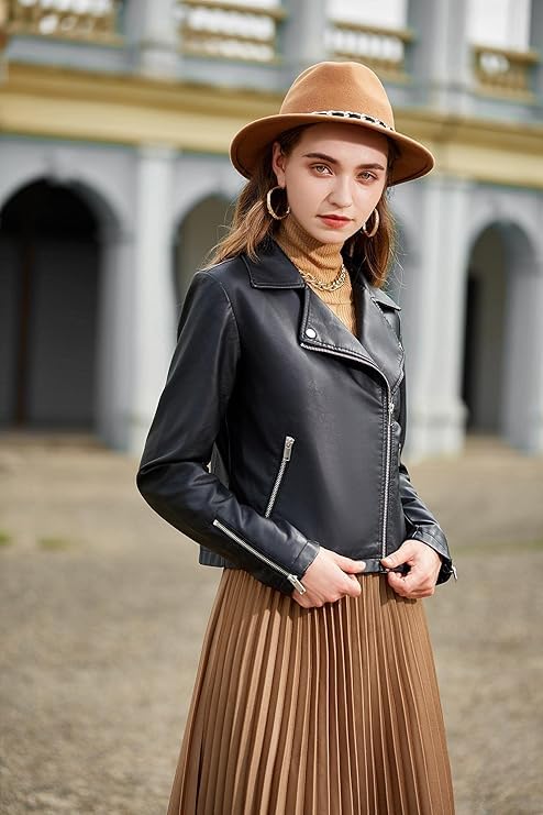 Women's Real Leather Motorcycle Jacket - Black Biker Jacket for Women | Stylish & Durable for Riding, Casual Outfits & Night Out