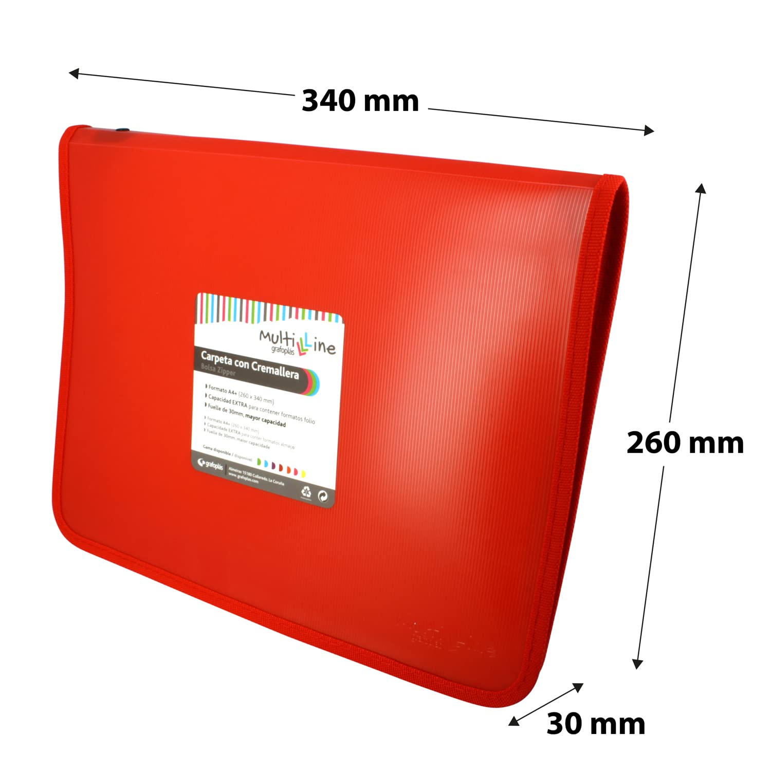 Grafoplas 4802251 - A4+ Zip Folder, Red - Organize Documents, Files, and Office Supplies for School, Work, or Home Use