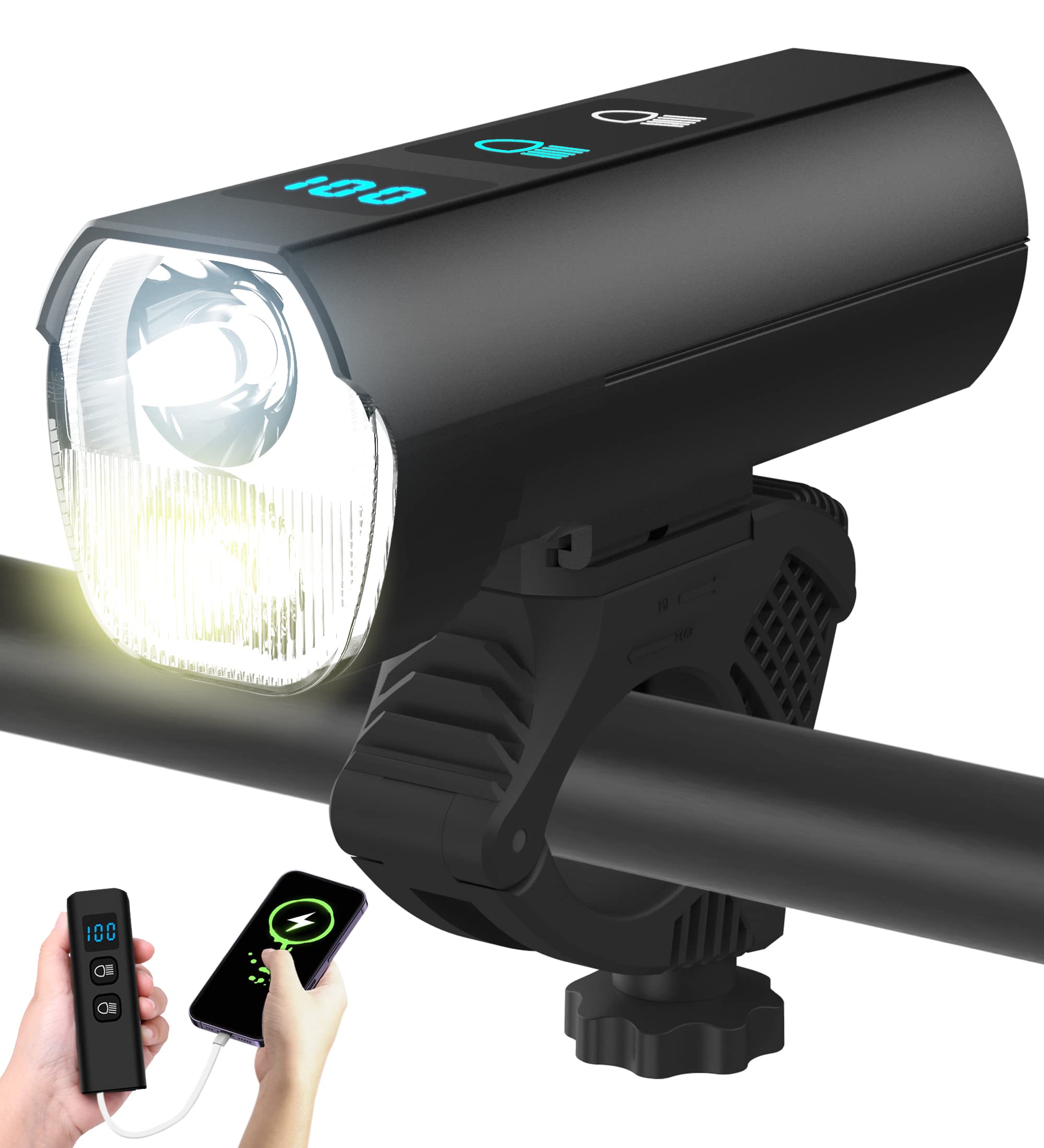 2023 Super Bright USB-C Rechargeable Bike Lights - Remote Control High/Low Beam Bicycle Headlight & Taillight Set for Night Cycling, Commuting & Mountain Biking