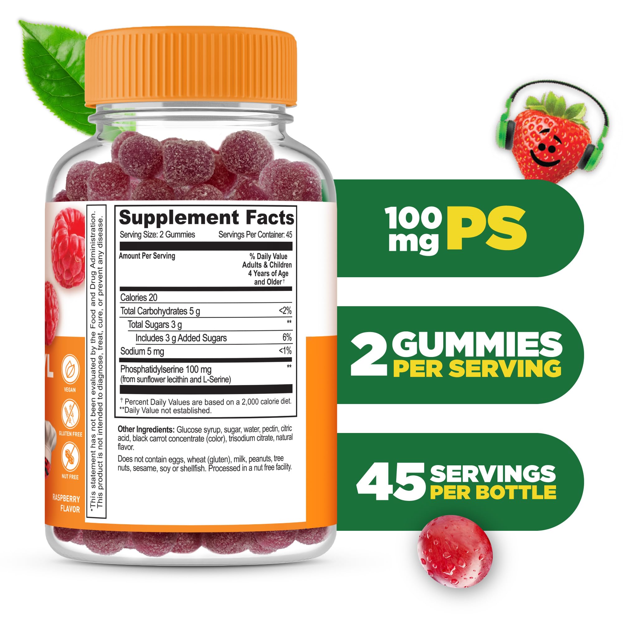 Lifeable Phosphatidylserine (PS100) Kids Focus Gummies - 100mg Brain Support Supplement for Children | Tasty Cognitive Support Chewables | 90 Count | Supports Concentration for School & Homework