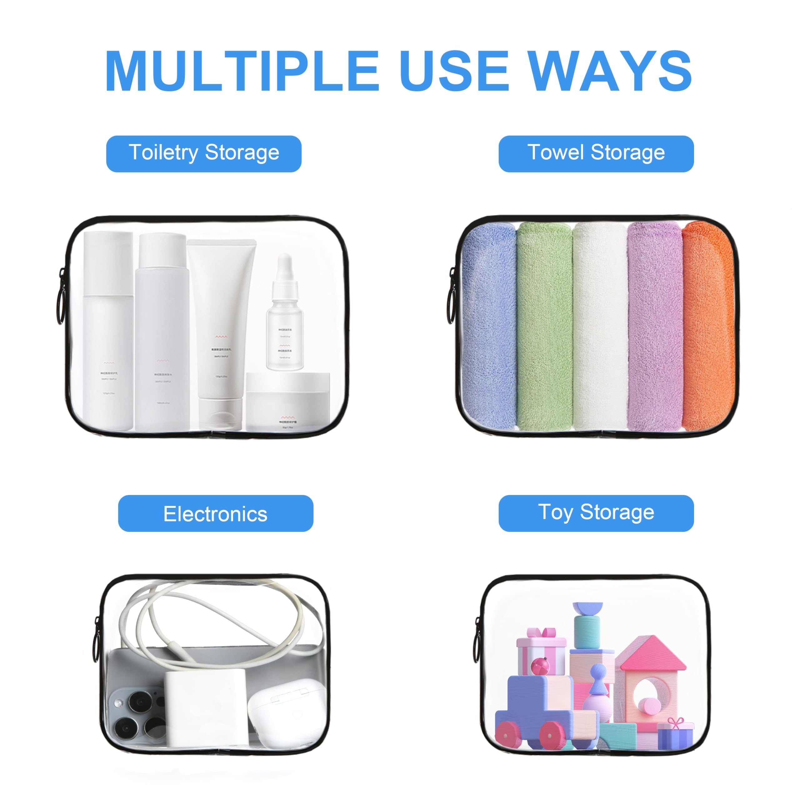 TSA Approved Toiletry Bags 2-Pack - Quart Size Clear Travel Cosmetic Organizer for Women | Carry-On Essentials for Makeup, Skincare & Toiletries | Perfect for Air Travel, Gym & Vacation