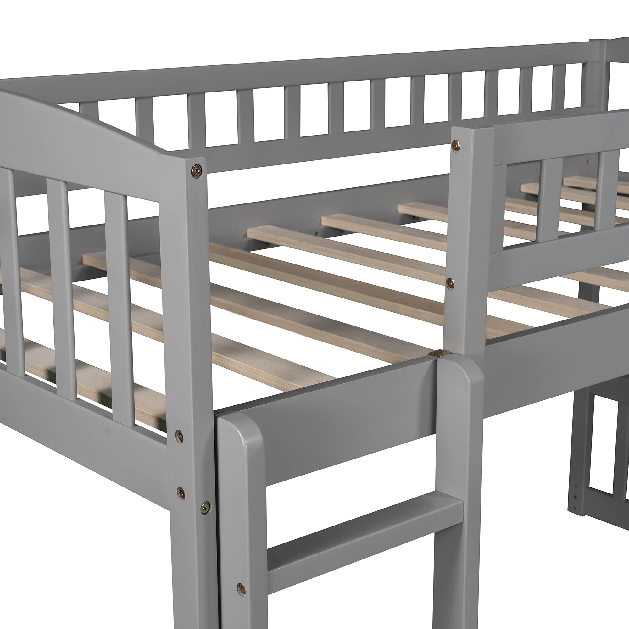 Twin Size Low Loft Bed with Slide and Ladder - Sturdy Wooden Loft Bed Frame for Kids, Girls & Boys in Gray | Perfect for Small Bedrooms, Playrooms & Dorm Rooms