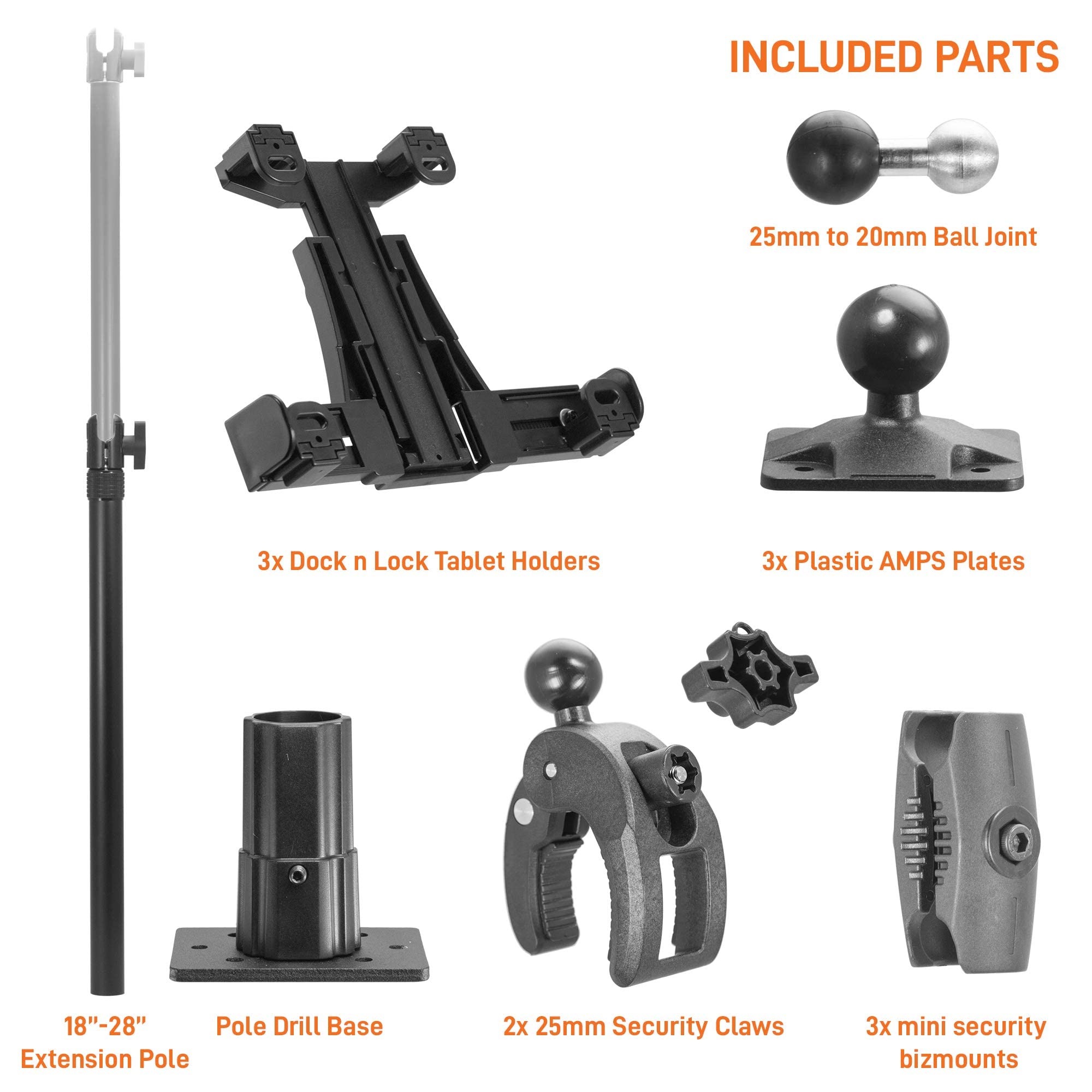 iBOLT Dockín Lock POS Tablet Stand with 3 Tablet Holders - Secure Mount for 7-10 Inch Tablets - Ideal for Delivery Apps (DoorDash, Uber Eats) & Retail Checkout Stations