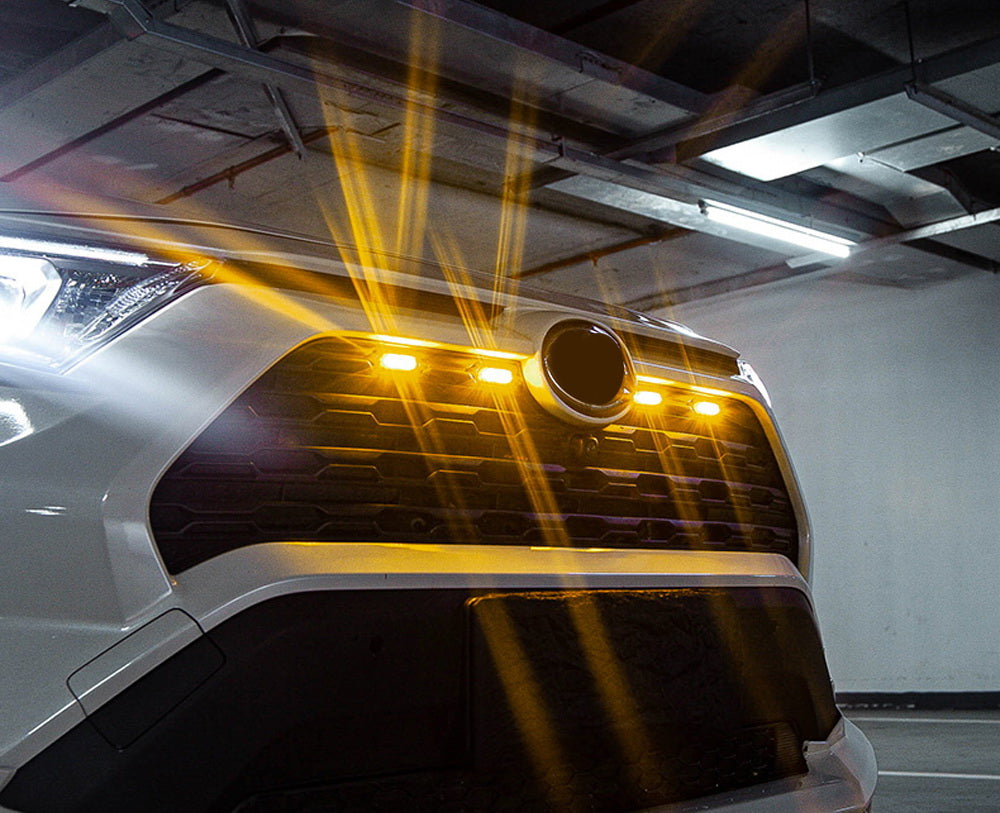 4-Piece Smoked TRD Style Front Grille with Amber LED Lights for 2019-2024 Toyota RAV4 | Off-Road & Night Driving Enhancement