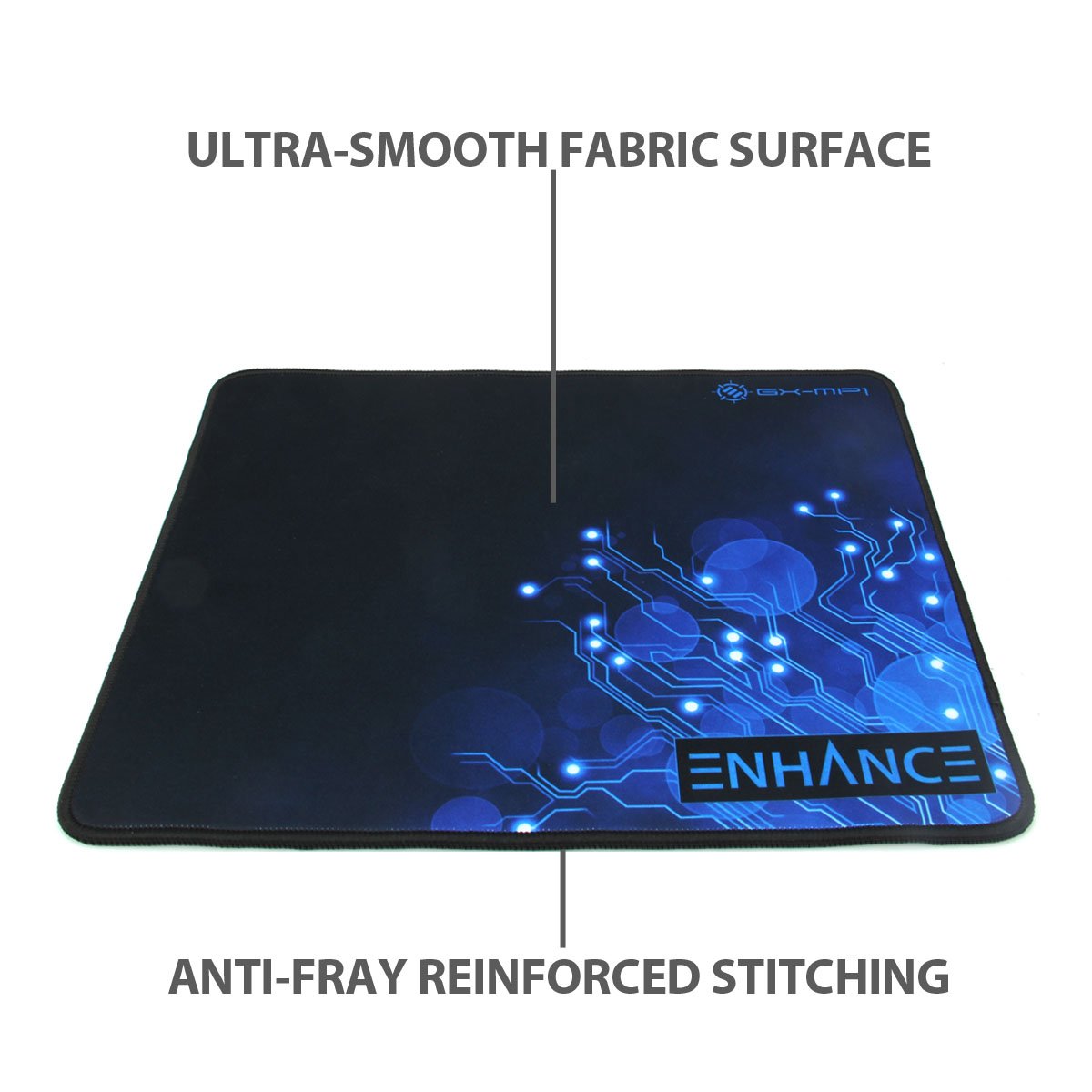 ENHANCE Small Gaming Mouse Pad 12.6x10.6 Inches - Non-Slip Rubber Base Mouse Mat with Anti-Fray Stitching & Smooth Cloth Surface for Precise Tracking - Professional Esports Mousepad for PC, Laptop, Office & Gaming (Blue)