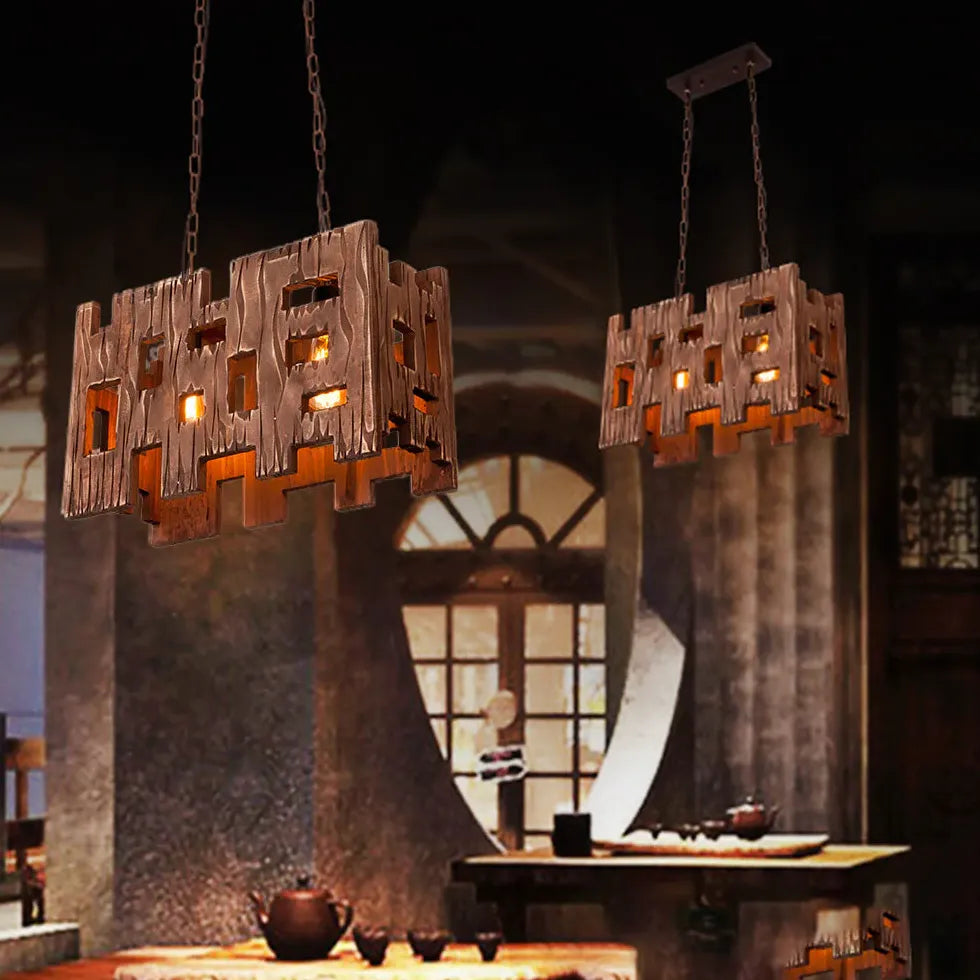 Vintage Dark Wood Pendant Light - Industrial Rustic Ceiling Fixture for Restaurants, Cafes, Bars & Kitchen Island Lighting
