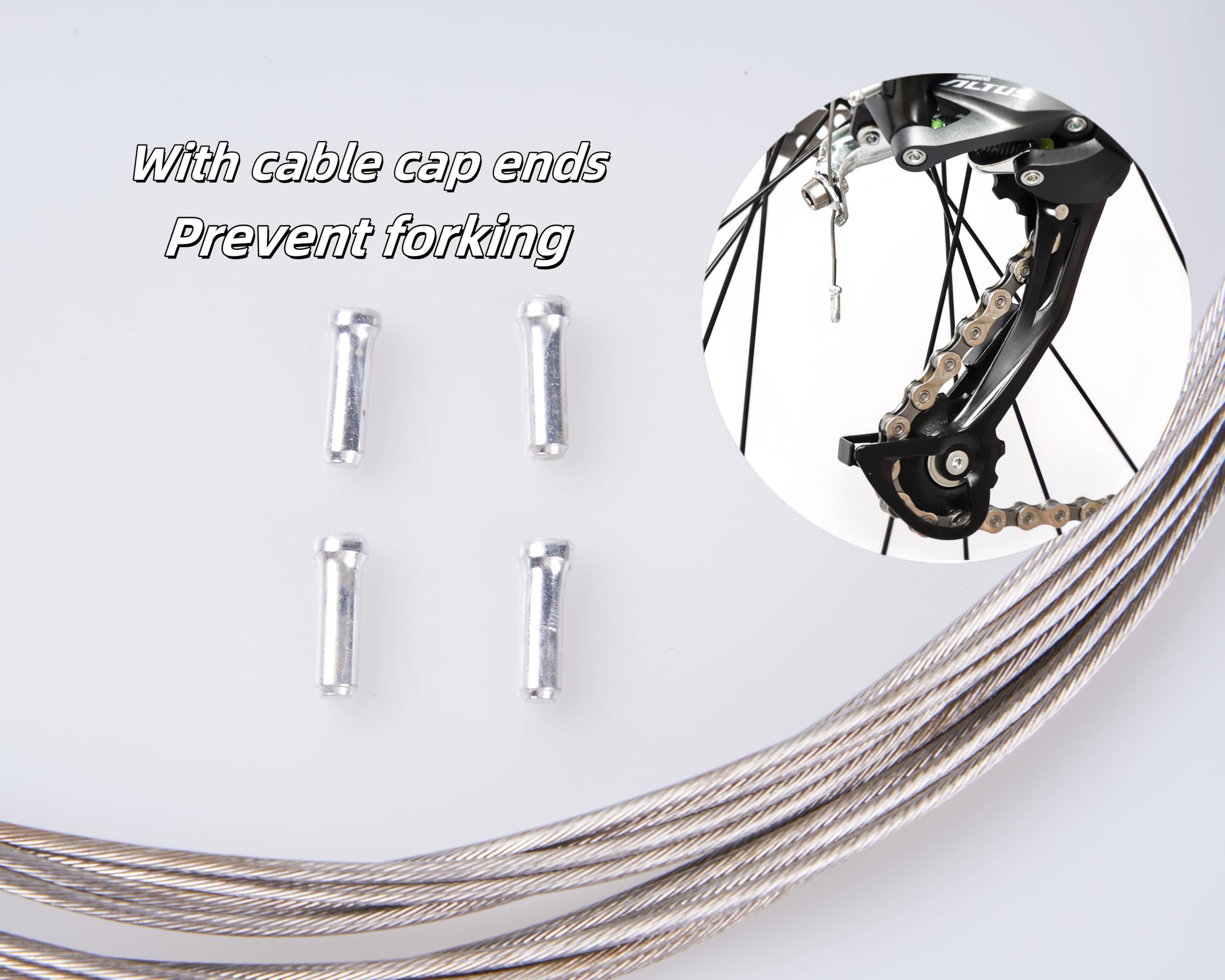 Premium Stainless Steel Bike Brake Cables Set for MTB & Road Bikes - 1.7M Length with Free Cable End Crimps Kit (4pcs) - Durable Brake Cord Core for Smooth Stopping - Perfect for Mountain Biking, Commuting & Road Cycling