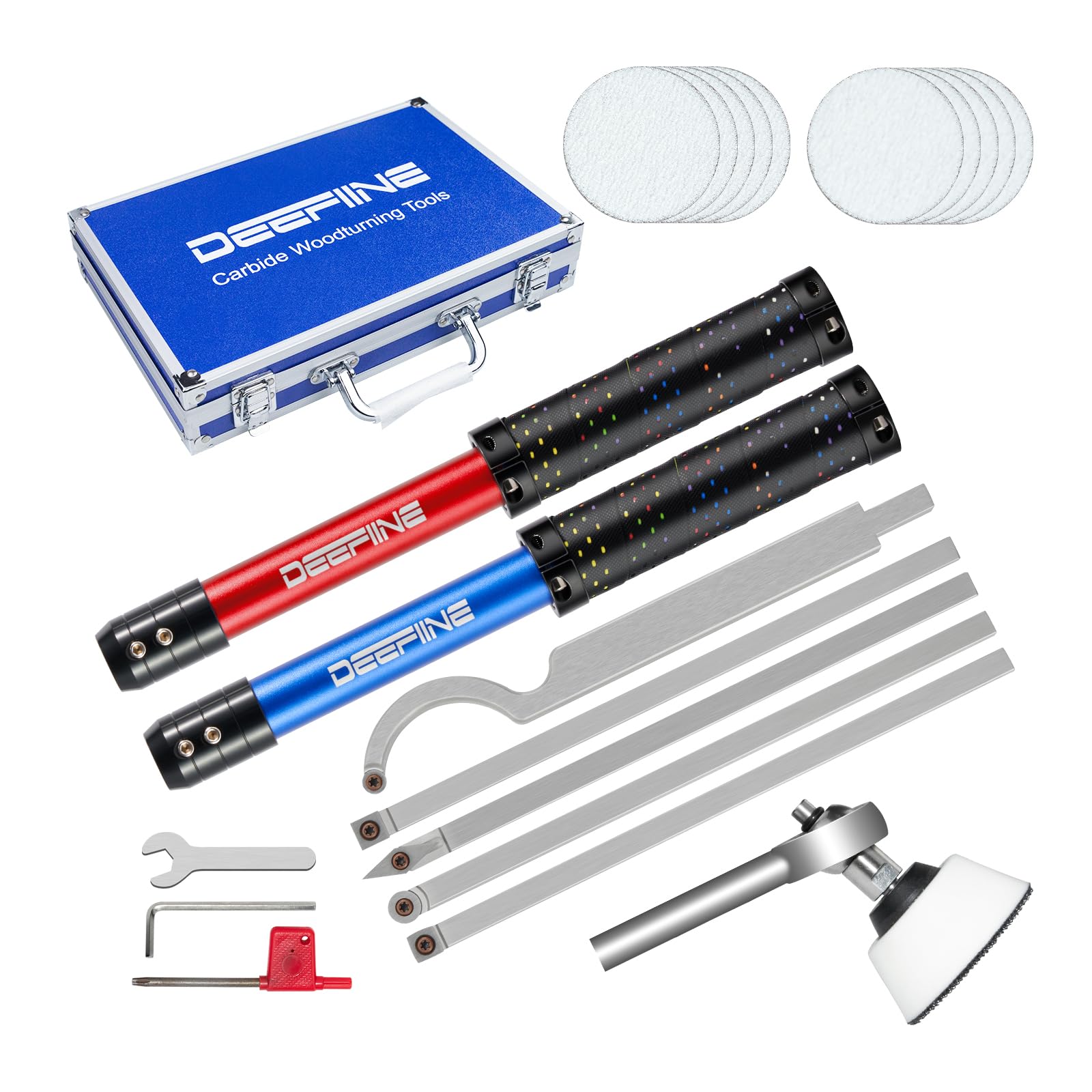 Premium Carbide Tipped Wood Lathe Turning Tools Set - 5pc Bowl Sander, Rougher, Finisher & Swan Neck Hollowing Tools with Interchangeable Foam Handle & Carbide Inserts | Perfect for Woodturning, Bowl Making & DIY Woodworking Projects