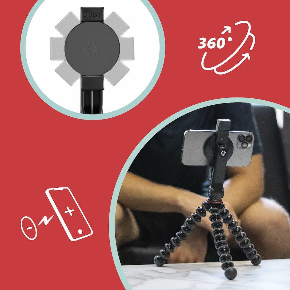 JOBY GripTight GorillaPod Magnetic Phone Stand - Super Fast Charging Magsafe Compatible with iPhone 12/13/14, Flexible Tripod for Vlogging, Desk Accessories & Mobile Photography | Perfect for YouTube Creators, Travel Vloggers & Home Office Setup