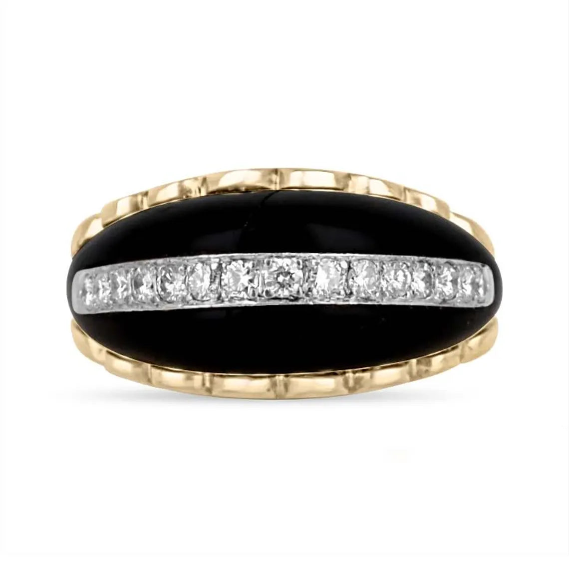 0.00ct Natural Black Onyx Statement Ring with Pave Diamond Accents - Elegant Jewelry for Evening Parties, Weddings & Special Occasions
