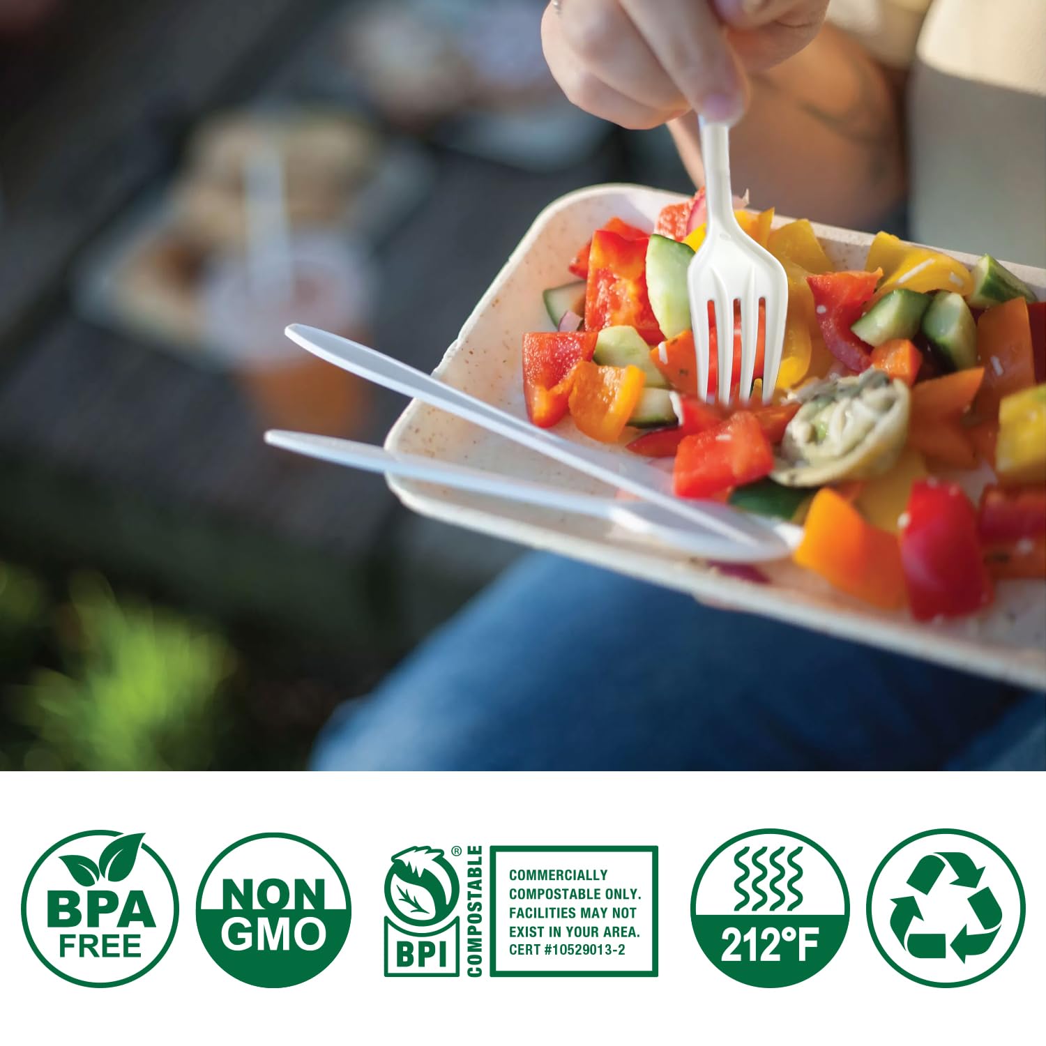 Eco-Friendly 100% Compostable Heavy Duty Flatware Set - Biodegradable Knives, Forks & Spoons for Parties, Weddings, BBQs, Picnics & Camping | Sustainable Plastic-Free Utensils for Outdoor Dining & Events
