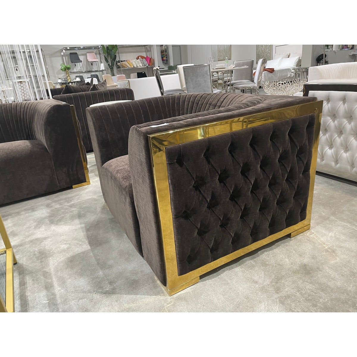 Bergen Contessa Chair - Elegant Gold Steel Finish Java Color - Perfect for Living Room, Dining Room & Office Decor