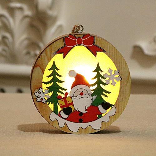 LED Lighted Santa Claus & Deer Wooden Christmas Ornament - Glowing Holiday Decor for Tree, Mantel & Home - Xmas Gift & Festive Indoor/Outdoor Decorations