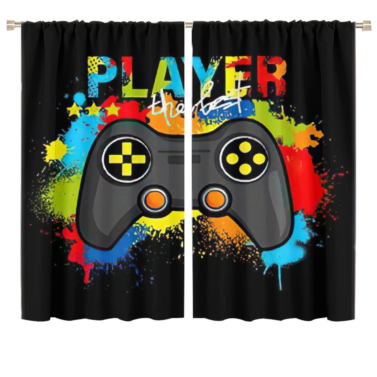 Colorful Game Joystick Window Curtains for Gaming Room - Blackout Rod Pocket Drapes 72x63 Inch for Boys Girls Teens Bedroom - Perfect for Gamers, Man Cave & Darkening Bedroom Windows