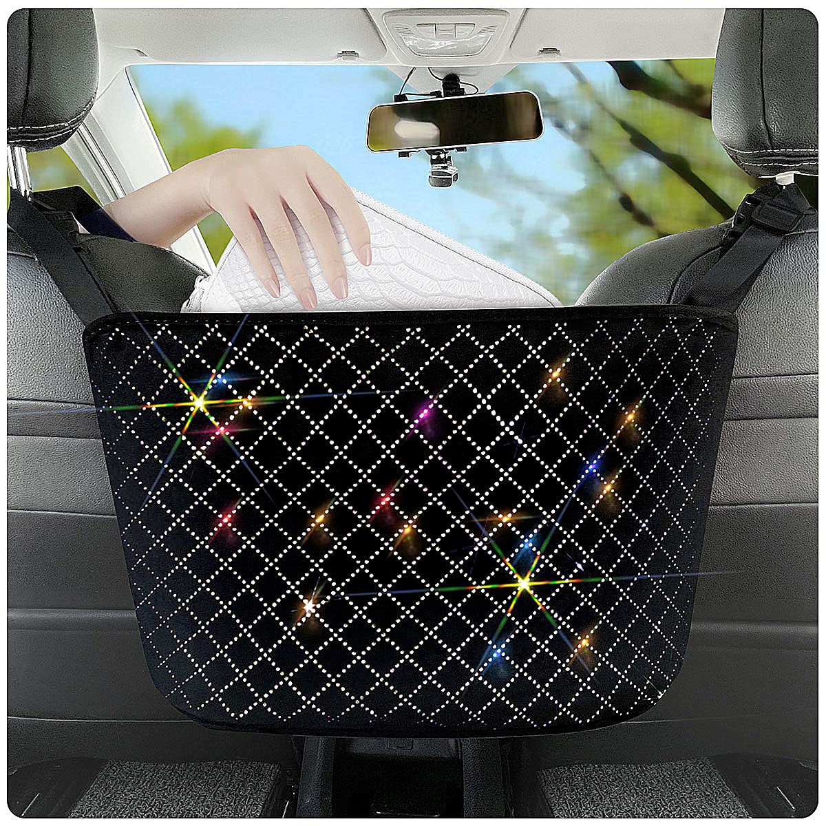 Car Seat Gap Organizer - Universal Handbag & Purse Holder Between Seats with Storage Net Pocket - Perfect for Car Organization & Road Trips