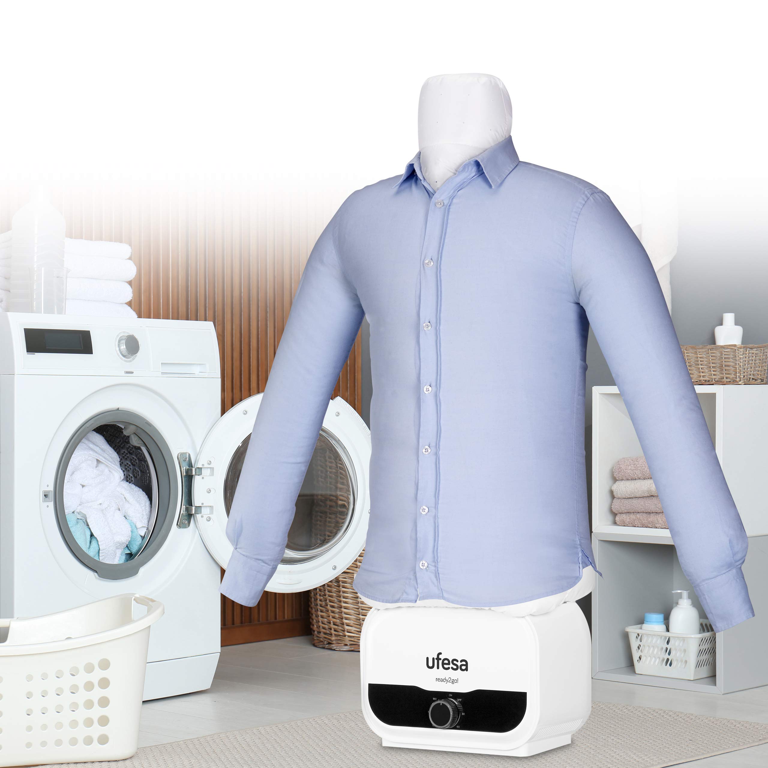 Ufesa SV1200 Mannequin, Automatic Shirt Steamer, 1200W Vertical Garment Steamer, Deodorizes & Neutralizes Odors, 3-Hour Timer, Sizes S to XXL - Perfect for Home, Office, and Travel Use