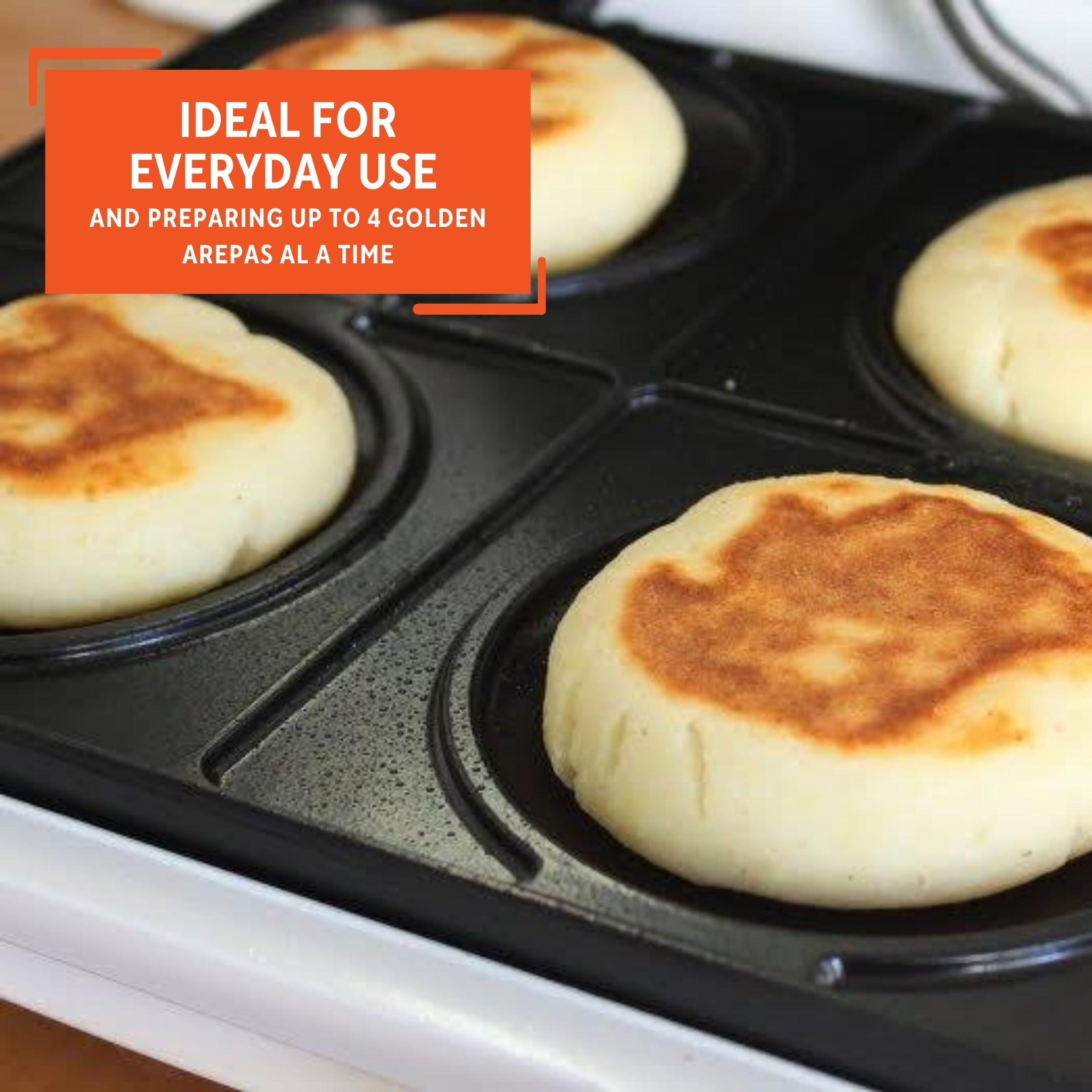 IMUSA USA 4-Slot Electric Arepa Maker with Nonstick Surface - 1200W for Perfect Colombian & Venezuelan Arepas - Ideal for Home Cooking & Latin American Cuisine