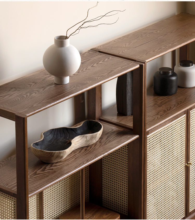 Solid Black Walnut & Ash Wood Bookshelf Display Cabinet - Modern Bookcase for Living Room, Office & Library Storage