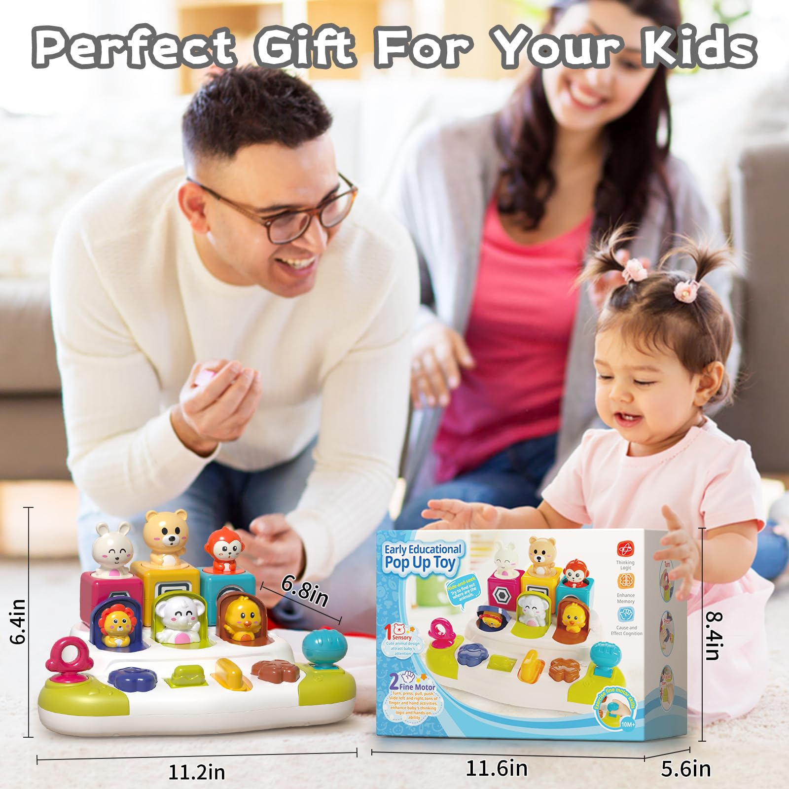 Montessori Pop-Up Animal Toys for 1-3 Year Olds - Early Learning Gifts for Babies 9-18 Months | Interactive Play & Birthday Presents