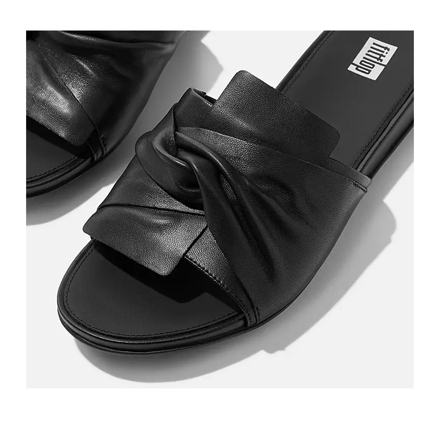 Fit Flop Women's Gracie Soft Twist Leather Slides - Black | Comfortable Sandals for Walking, Travel & Casual Wear | Perfect for Summer, Beach & Everyday Use