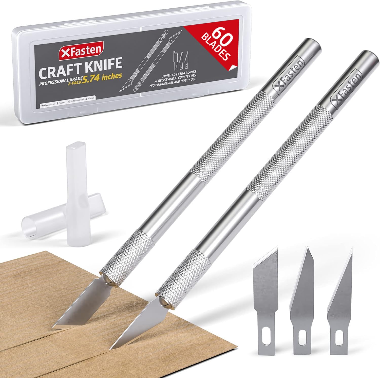 XFasten Precision Craft Knife Set - 2 Exacto Knives with 60 Blades | Professional Hobby Knife for Art, Model Making & DIY Projects | Perfect for Cutting Clay, Mats, Plastic, Paper & Craft Materials | Ideal for Artists, Scrapbooking & Home Improvement