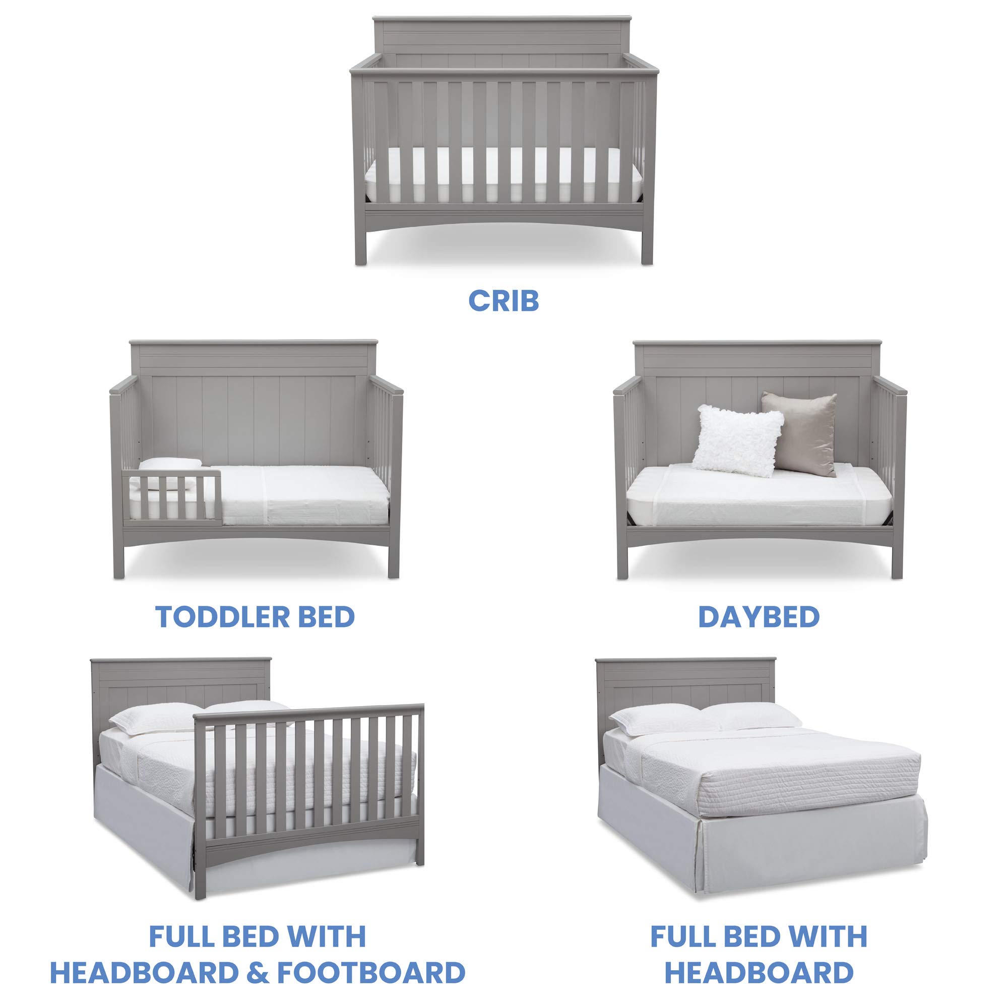 Delta Children 4-in-1 Convertible Crib with Serta Toddler Mattress - Grey Nursery Furniture Set | Safe Sleep Solution for Babies & Toddlers | Perfect for Modern Nursery, Daycare or Guest Room
