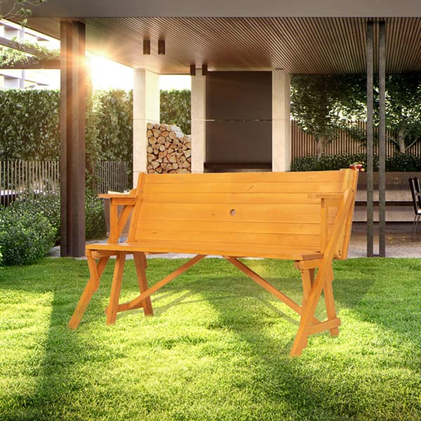 2-in-1 Convertible Outdoor Wooden Picnic Table and Garden Bench - 54.5