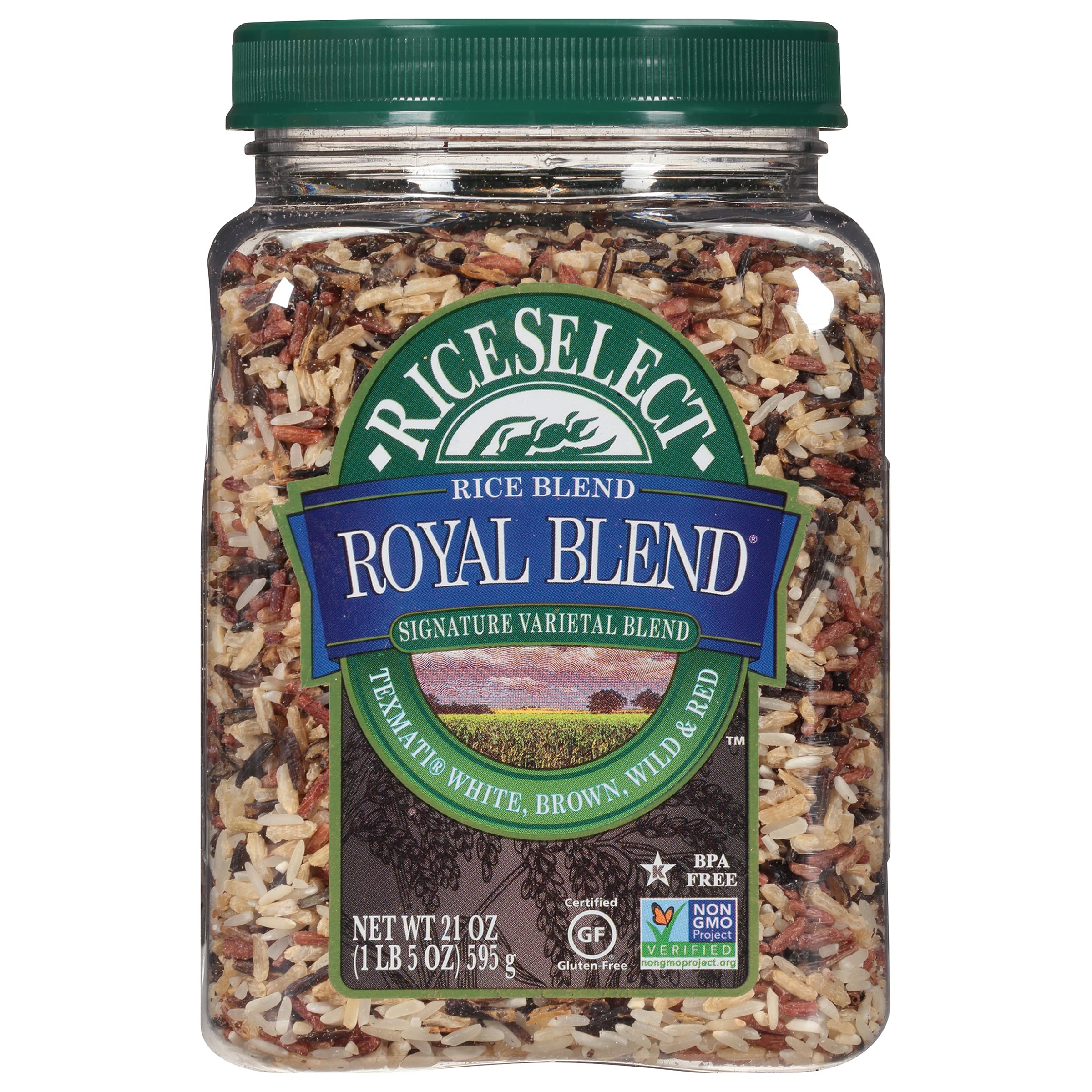 RiceSelect Royal Blend - Premium Gluten Free Rice Mix (Texmati White, Brown, Red & Wild Rice) | Non-GMO | 21oz Jar | Perfect for Gourmet Meals, Healthy Salads & Rice Bowls