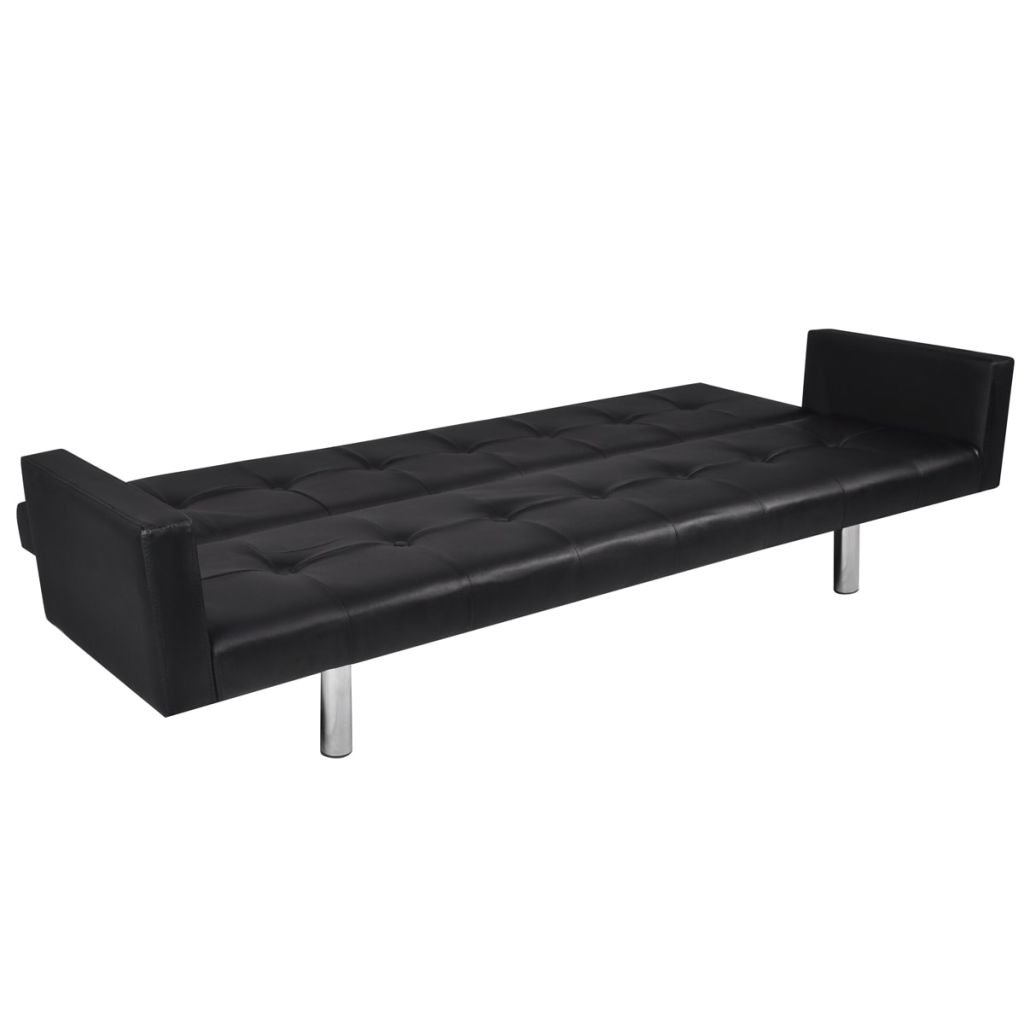 Memory Foam Convertible Futon Sofa Bed - Foldable Sleeper Couch with Armrests in Black Faux Leather | Fast Shipping | Perfect for Small Spaces, Guest Rooms & Apartments