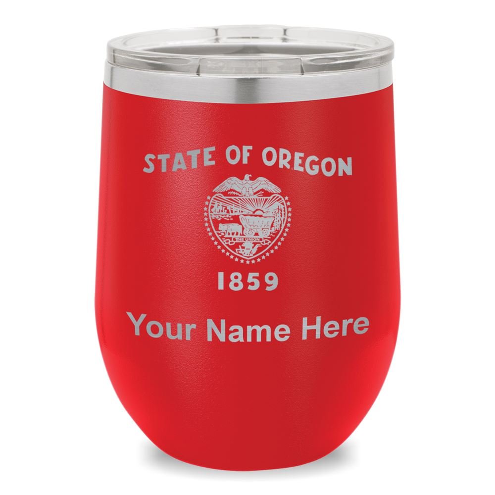 Personalized Oregon Flag Wine Glass Tumbler - Custom Engraved Red Stemware for Parties, Weddings & Gifts