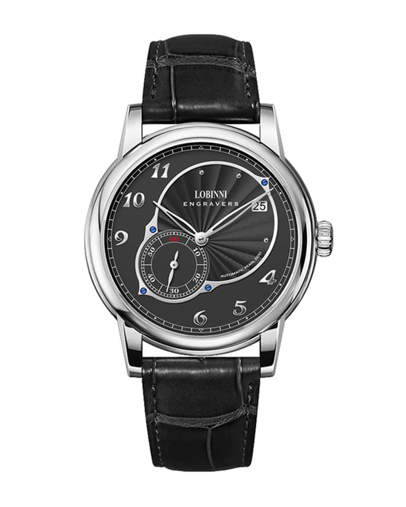 LOBINNI Men's Stainless Steel Waterproof Watch with Date Display & Genuine Leather Band - Elegant Dress Watch for Business, Formal Occasions and Daily Wear