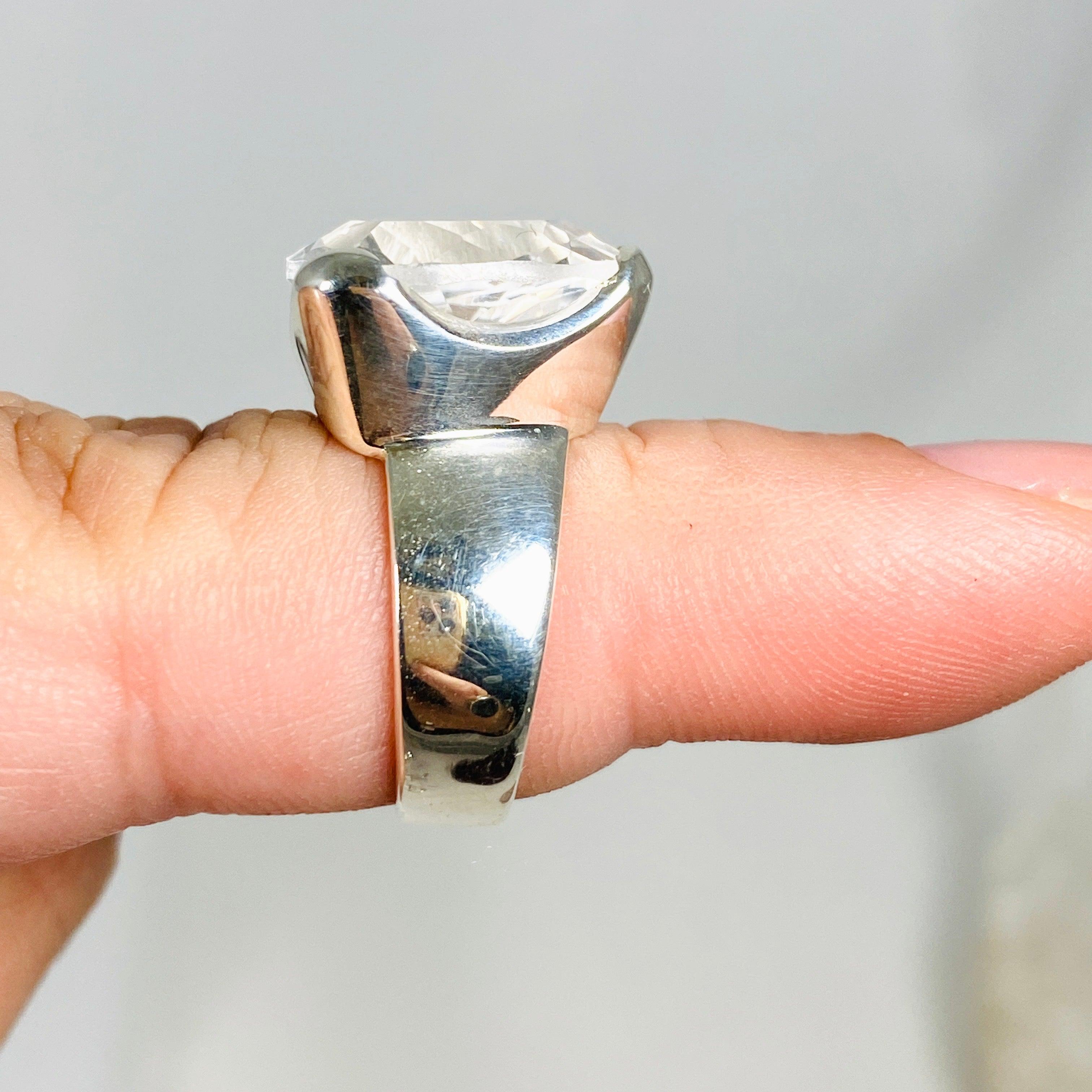 Natural Clear Quartz Trillion Faceted Ring - Size 7 | KRGJ2941 | Elegant Healing Crystal Jewelry for Meditation, Energy Work & Spiritual Gifts