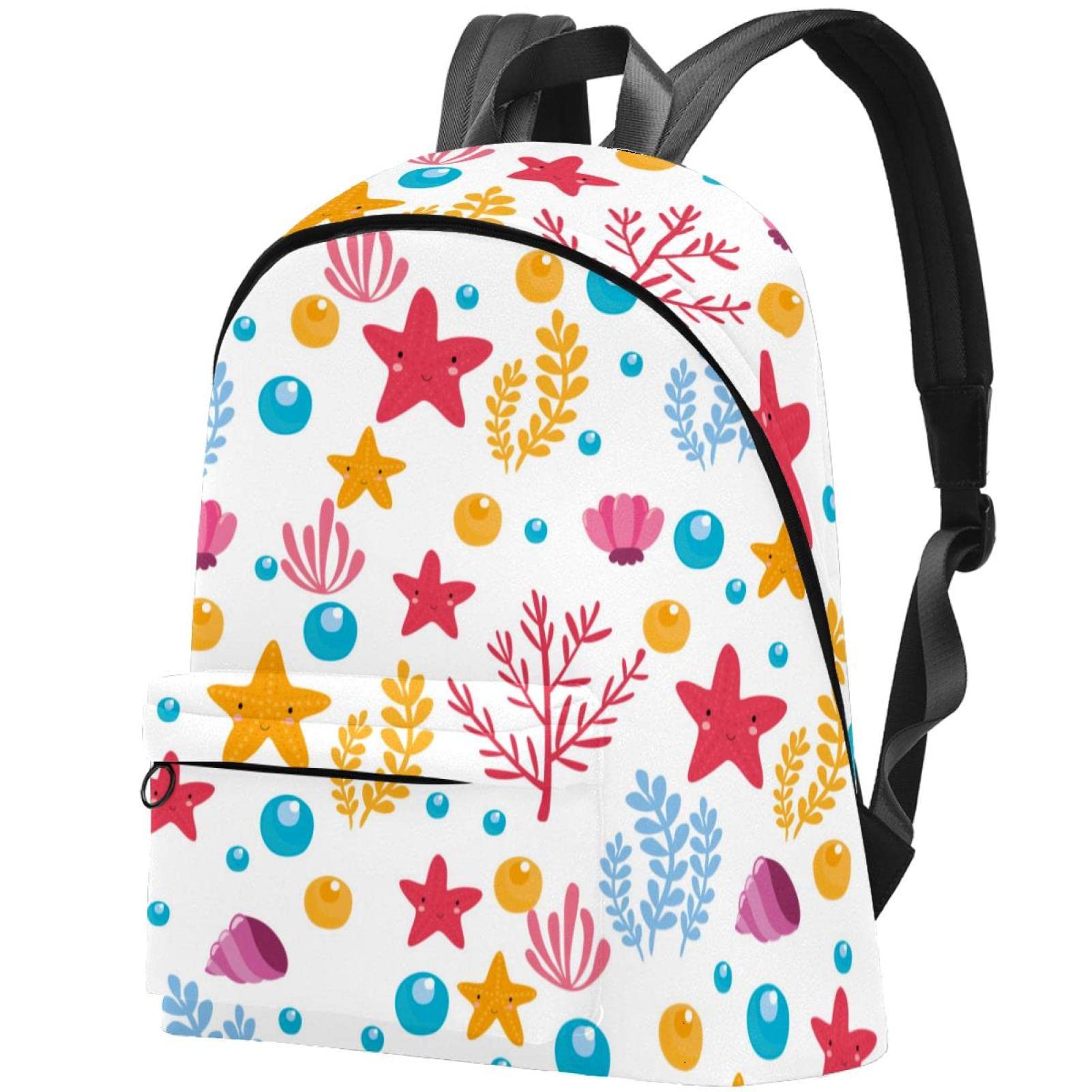 Durable Canvas Backpack for College & Travel - Stylish Ocean Starfish Coral Print Unisex Backpack - Perfect for School, Work, Weekend Getaways & Beach Trips