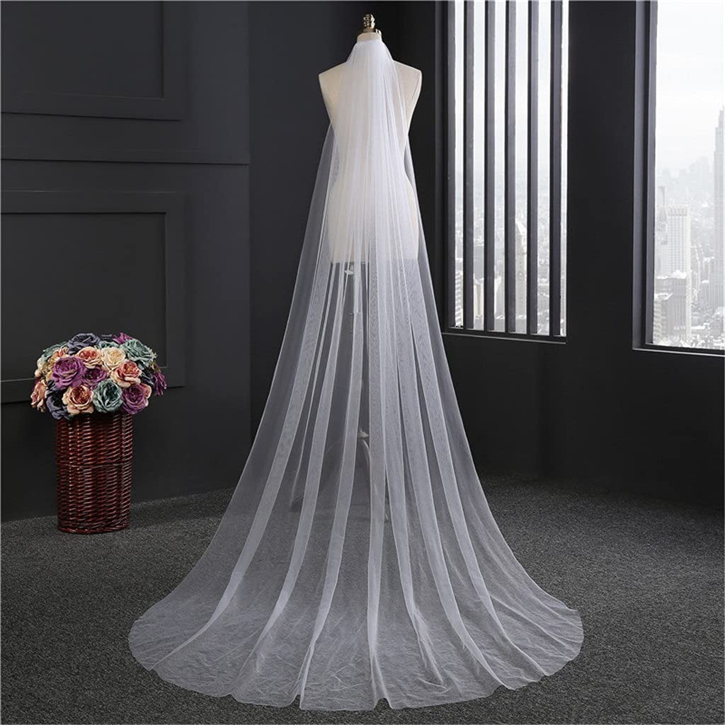 KLHHG White 1-Layer Bridal Veil with Comb - 500cm Fashionable Wedding Accessory for Brides, Perfect for Church Ceremonies & Outdoor Weddings