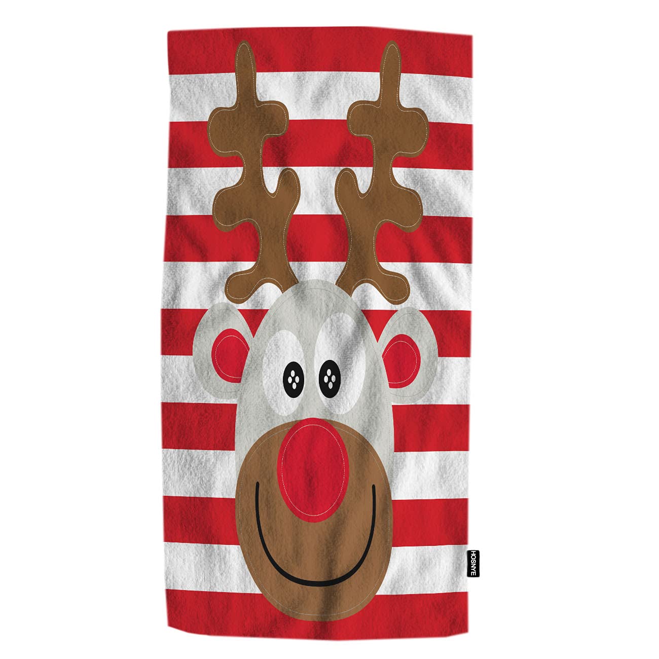 Soft Absorbent Reindeer Hand Towel for Bathroom - Cute Christmas Deer Design on Red & White Stripes - Perfect for Kitchen, Spa, Gym, Yoga & Beach - Face Towel for Holiday Decor & Daily Use