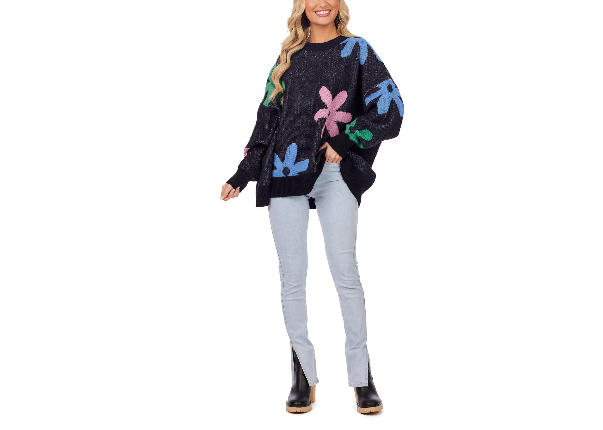 Mud Pie Women's Jadie Floral Knit Sweater - Cozy Pullover for Fall & Winter, Perfect for Casual Outfits, Office Wear, and Holiday Gatherings