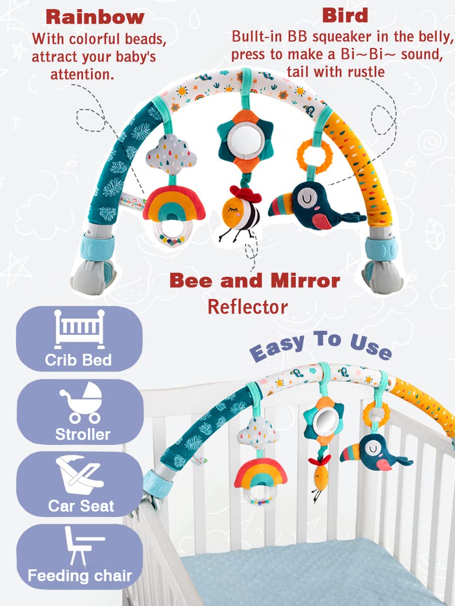 Paul Hamilton Baby Stroller Arch Toys - Adjustable Hanging Toys for Crib, Stroller & Car Seat | Interactive Bouncer Toy Bar & Bassinet Mobile | Perfect Baby Shower Gift (Bee Design) - Ideal for Playtime, Travel & Nursery Decor