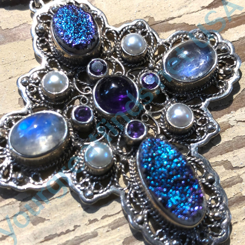 925 Sterling Silver Multi-Gemstone Holy Cross Pendant Necklace - Perfect for Religious Gifts, Baptism, First Communion & Everyday Faith Jewelry
