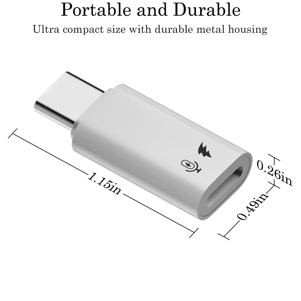 AuviPal USB C to Lightning Microphone Adapter (2 Pack) - USB C Male to Lightning Female Converter for Wireless Lavalier Mic - Aluminum Alloy - White - Perfect for Podcasting, Live Streaming & Video Recording