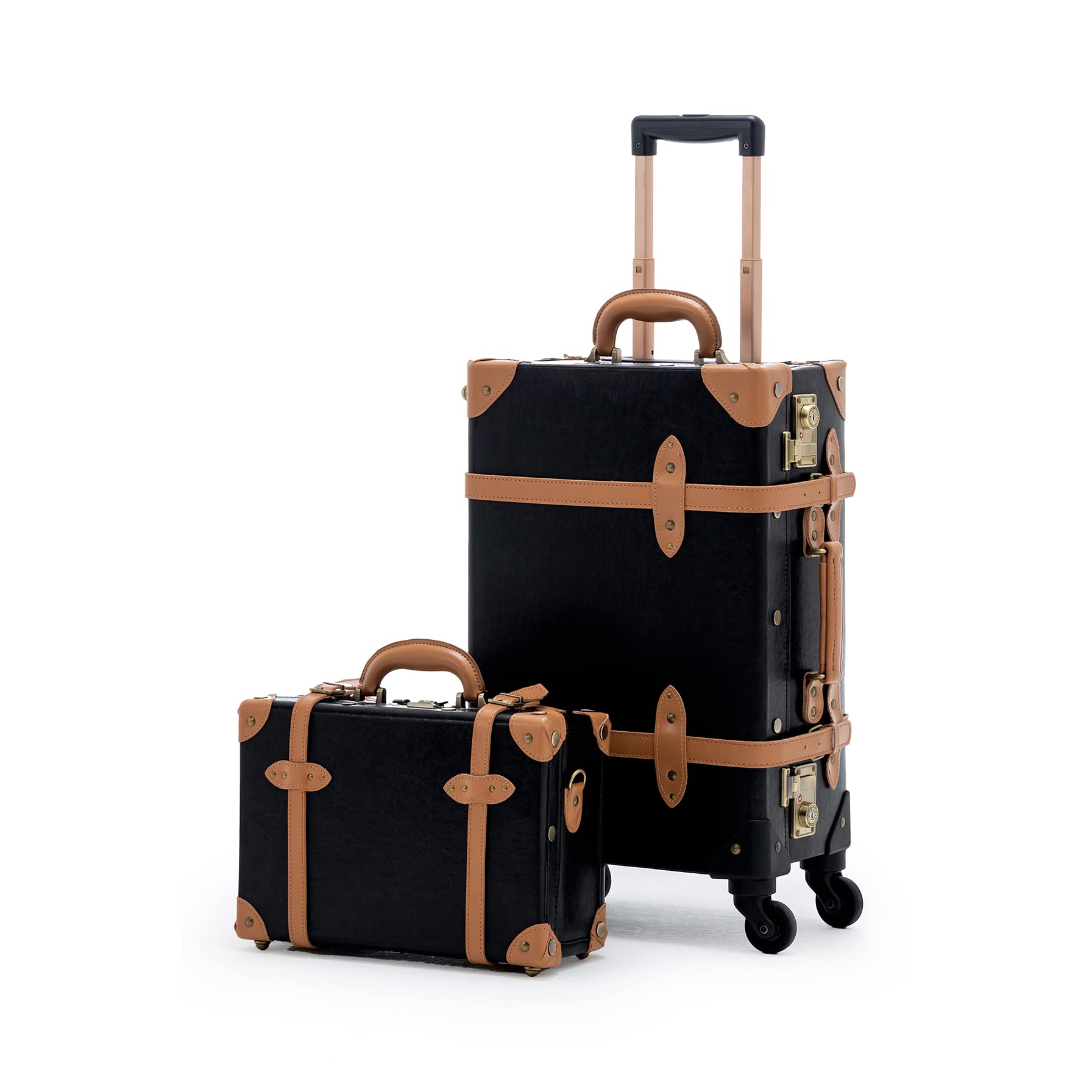 Vintage 2-Piece Carry-On Luggage Set with TSA Lock & Spinner Wheels - Black Travel Suitcases for Business Trips & Weekend Getaways