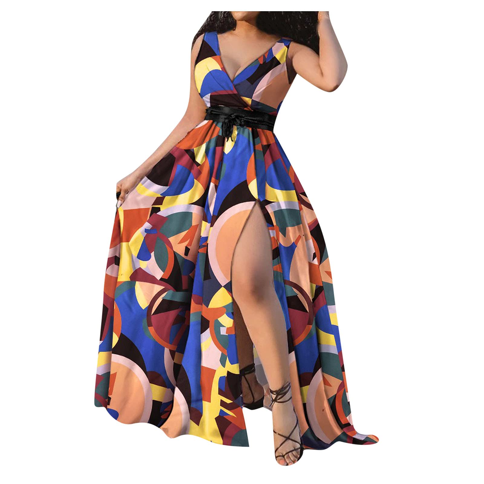 Keepfit Sleeveless Flowy Boho Maxi Dress - Summer Casual Floral Dress for Wedding Guest, Beach Party & Vacation Outfit