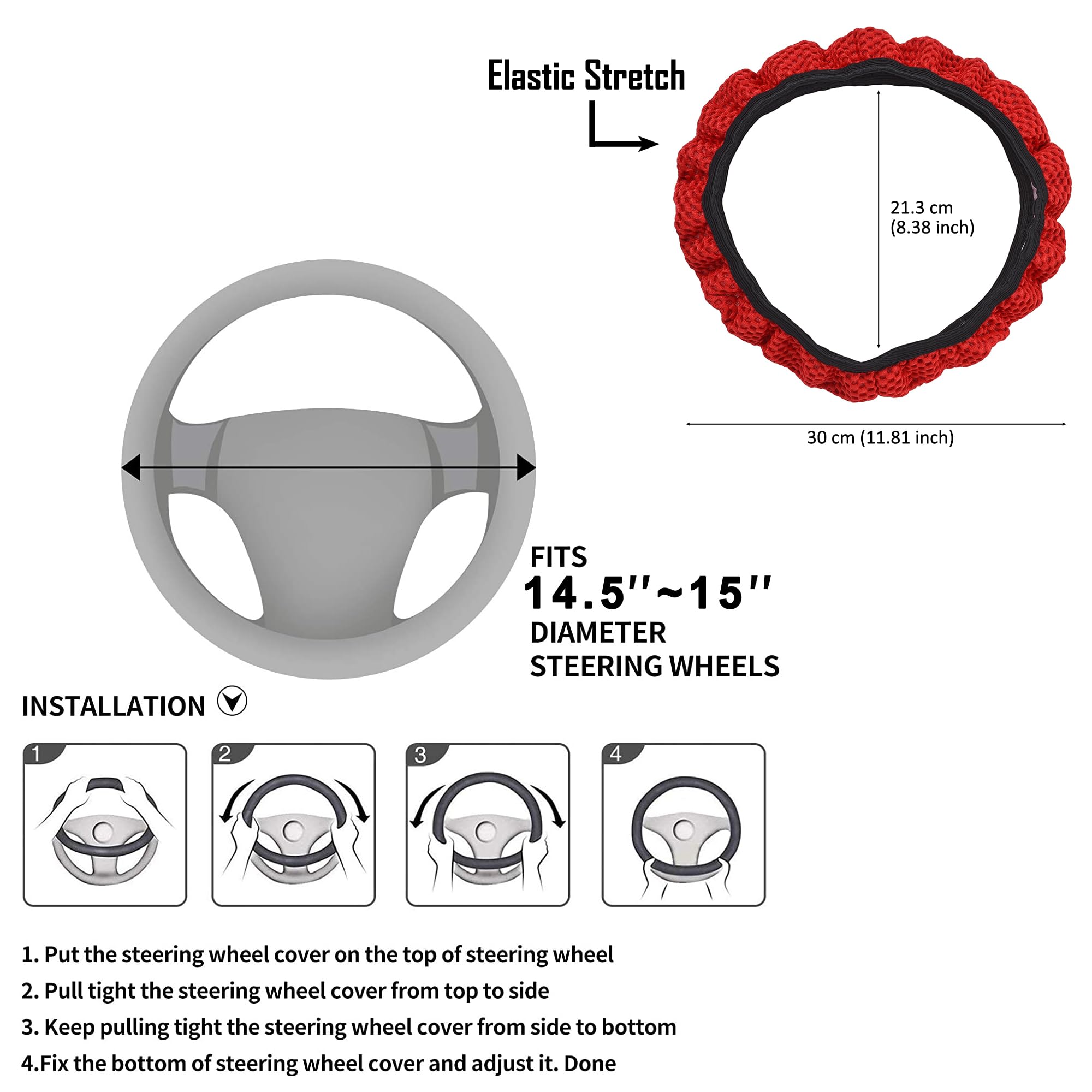 Breathable Ice Silk Elastic Stretch Steering Wheel Cover - Soft, Non-Slip, Universal Fit for 15 Inch Wheels (Red) | Perfect for Summer Driving, Car Interior Protection & Enhanced Grip