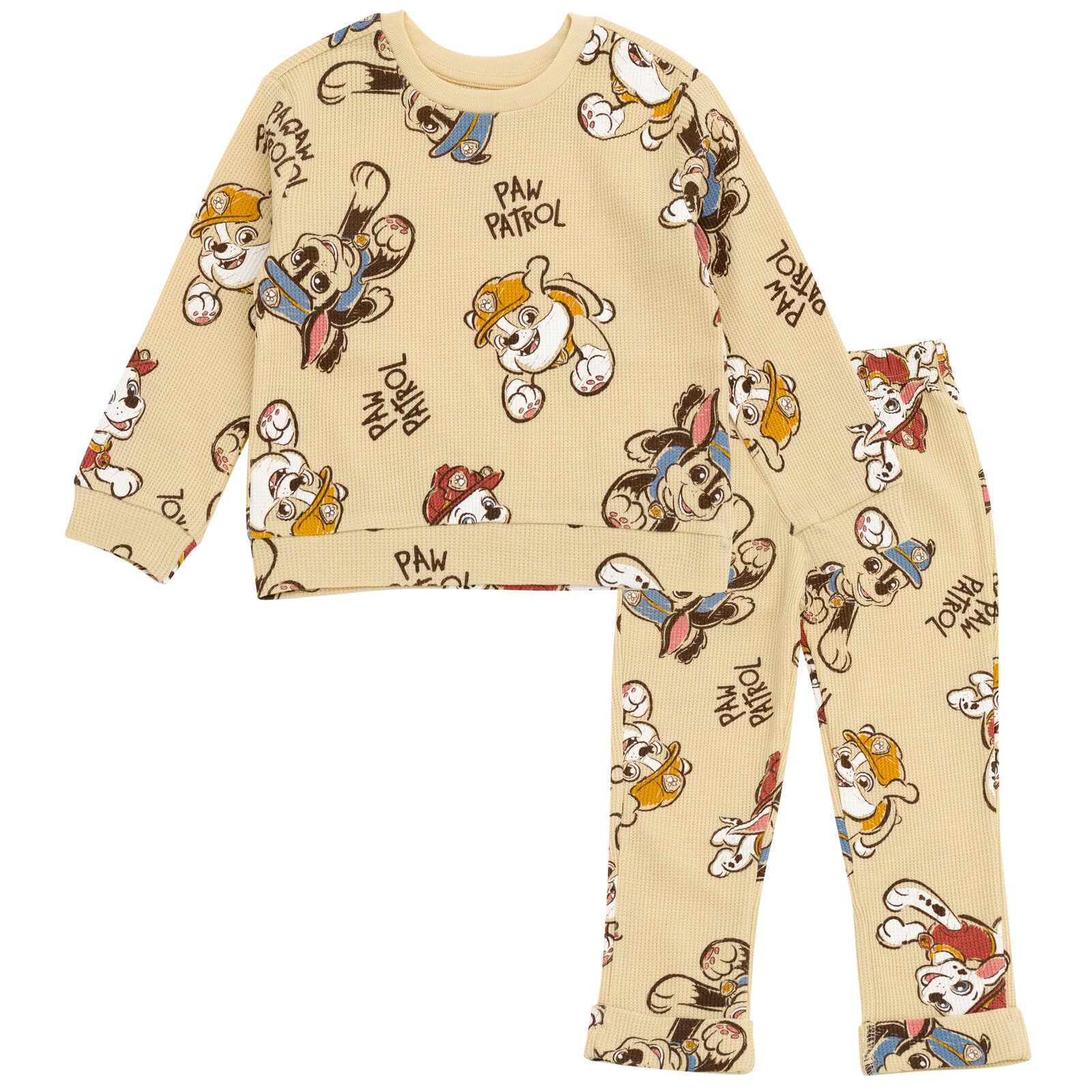 Paw Patrol Waffle Knit Pullover Sweatshirt & Jogger Pants Outfit Set for Newborn to Kids (0-3M-5T) - Cute Cartoon Character Matching Pajamas for Playtime & Bedtime