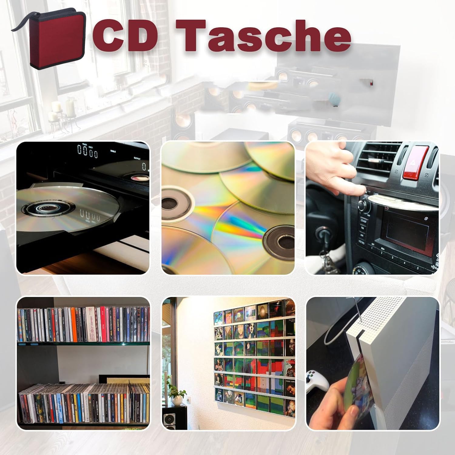 Red CD DVD Storage Bag - Holds 40 Discs, Portable Organizer for Car & Home - Perfect for Travel, Music Lovers & Office Use